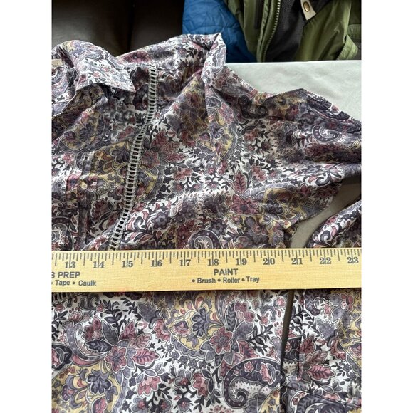 Coldwater Creek Paisley Floral Shirt Cotton Purple Yellow Long Sleeve Womens L - Picture 7 of 7